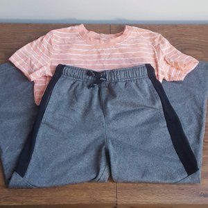 Jumping Beans Peach Striped Shirt and Gray Active Track Pants 5T